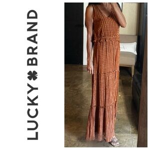Lucky Brand Womens Maxi Stripe Brown White Sleeveless Dress Sz: L